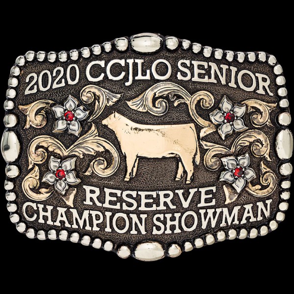 The Breckenridge Custom Belt Buckle is built on a Jeweler's Bronze base with a German Silver bead edge.  Customize it with your own lettering and western figure, logo or ranch brand!